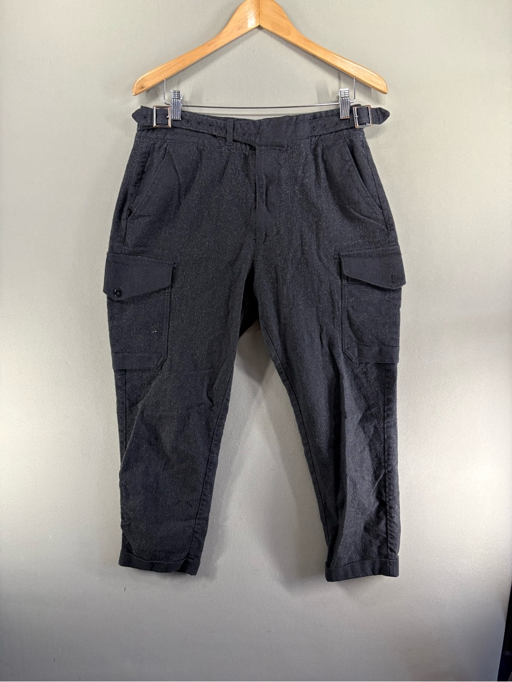Todd Snyder Men Cargo Wool Blend Pants Cuffs Dark Gray 31x25